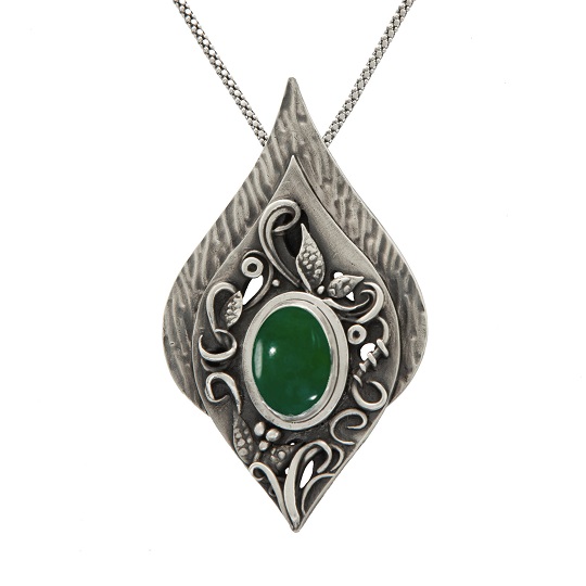 Fine Silver Pendant with Green Jade